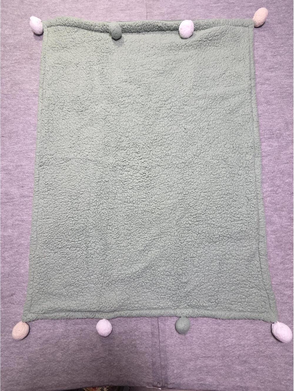 Gerber Modern Moments Green Pom Pom Baby Blanket Lovey 30x39 Soft Plush